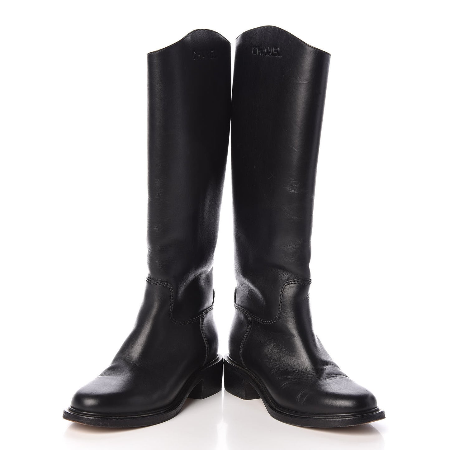 Calfskin Logo Riding Boots 38 Black