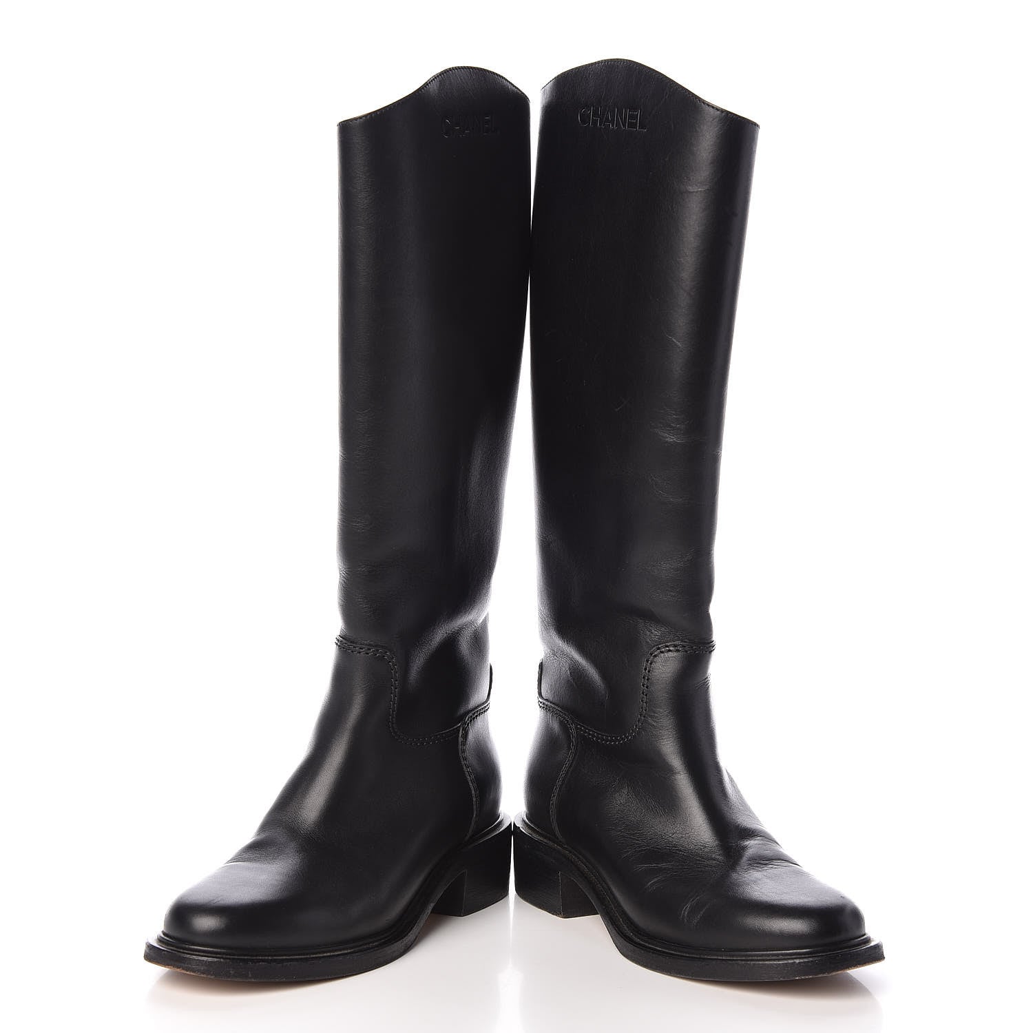 Chanel Calfskin Logo Riding Boots 38 Black 6 of 14