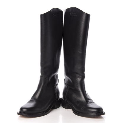 Chanel Calfskin Logo Riding Boots 38 Black 6 of 14
