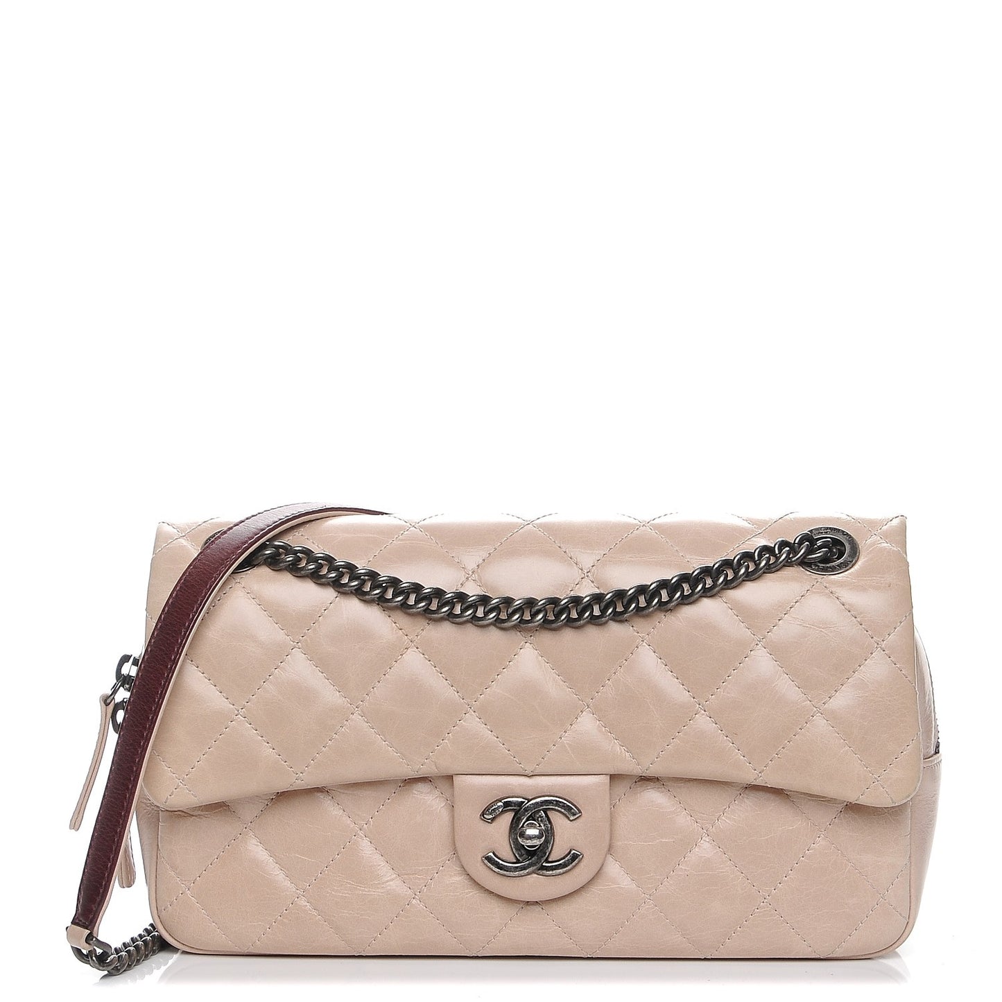 Glazed Calfskin Quilted Medium Duo Flap Light Pink