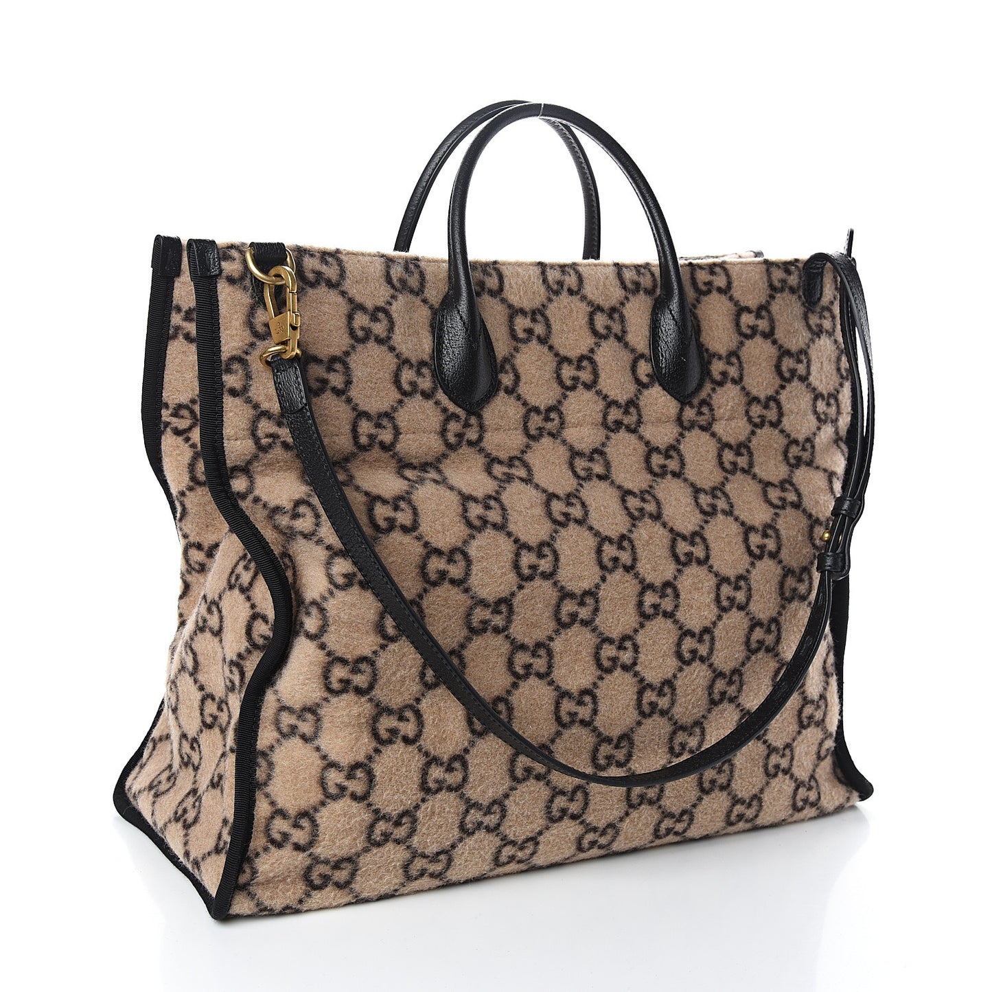 Covered Wool GG Monogram Large Tote Bag Beige Ebony