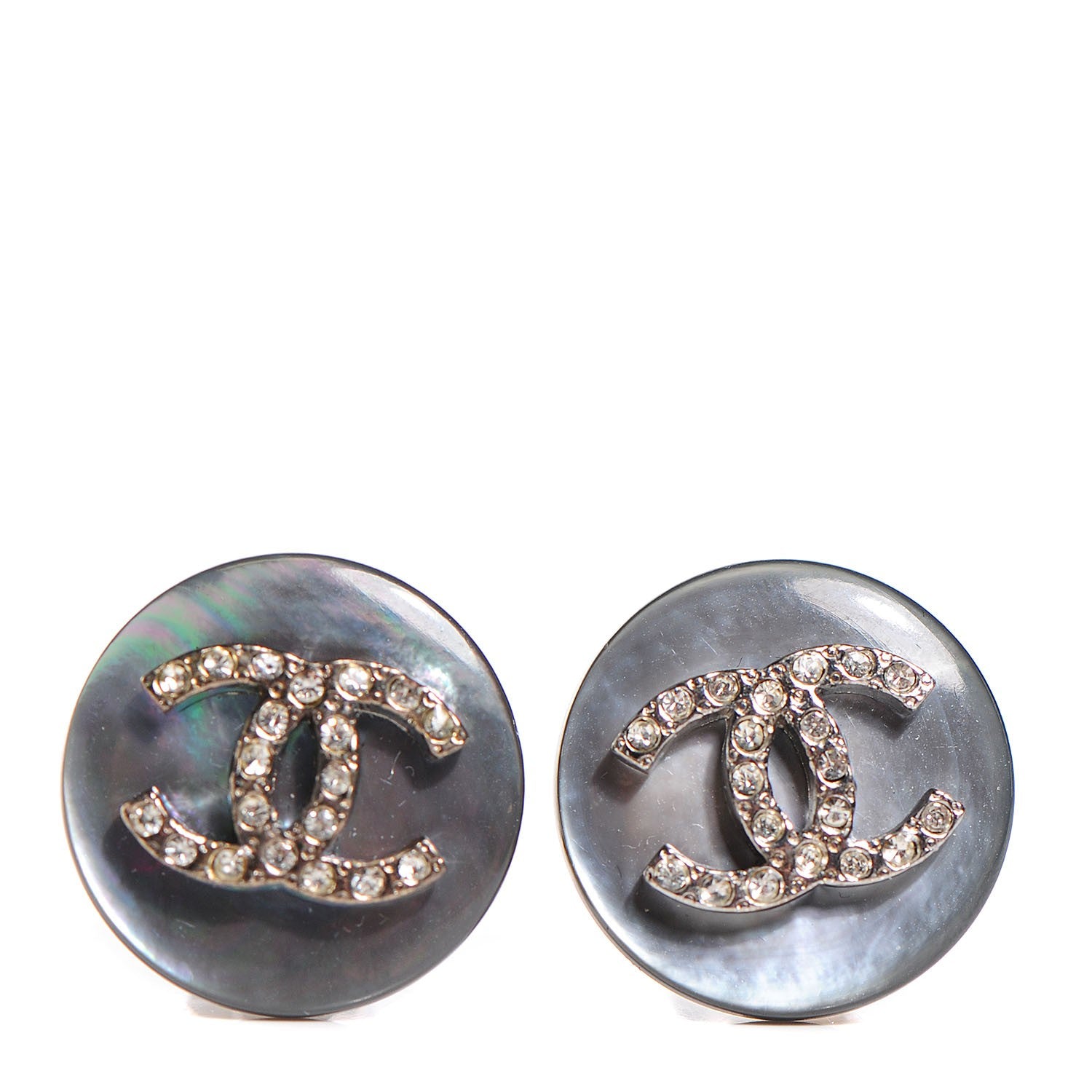 Chanel Abalone Crystal CC Clip On Earrings 1 of 5