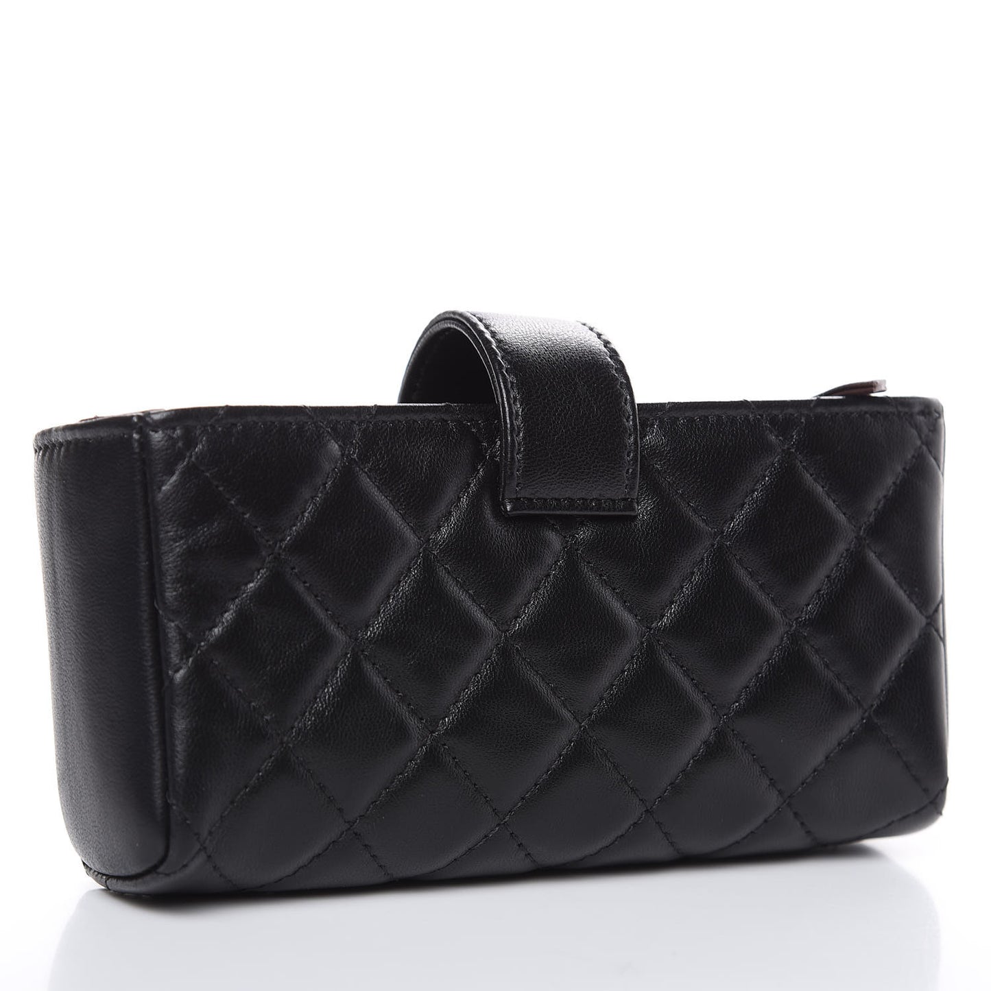 Lambskin Quilted Mini Phone Holder Clutch Black