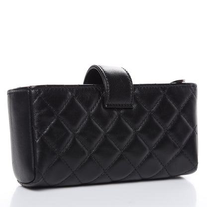 Chanel Lambskin Quilted Mini Phone Holder Clutch Black 3 of 10
