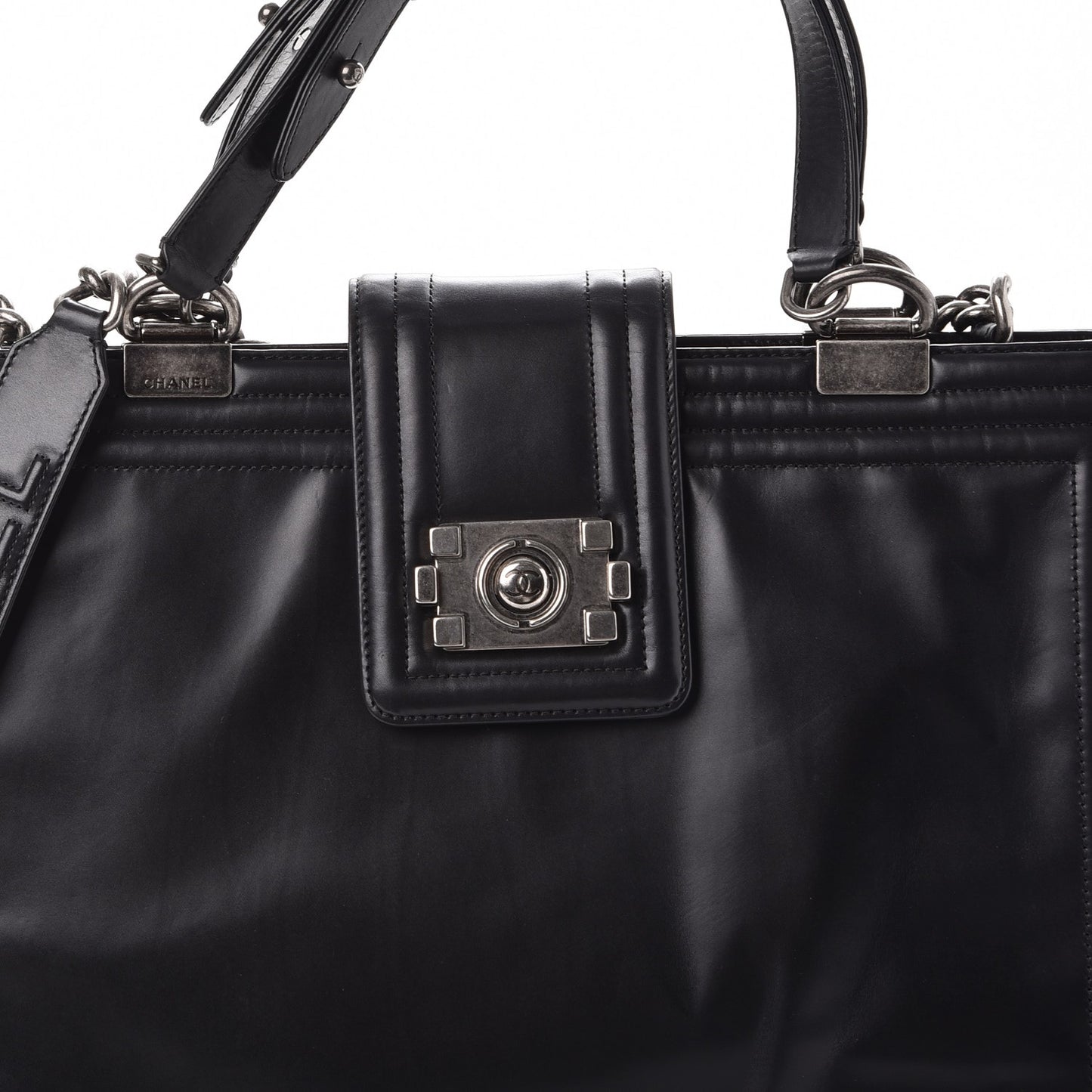 Glazed Calfskin Boy Tote Black