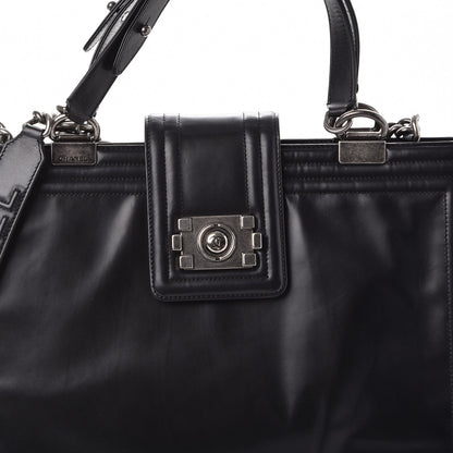 Chanel Glazed Calfskin Boy Tote Black 10 of 11