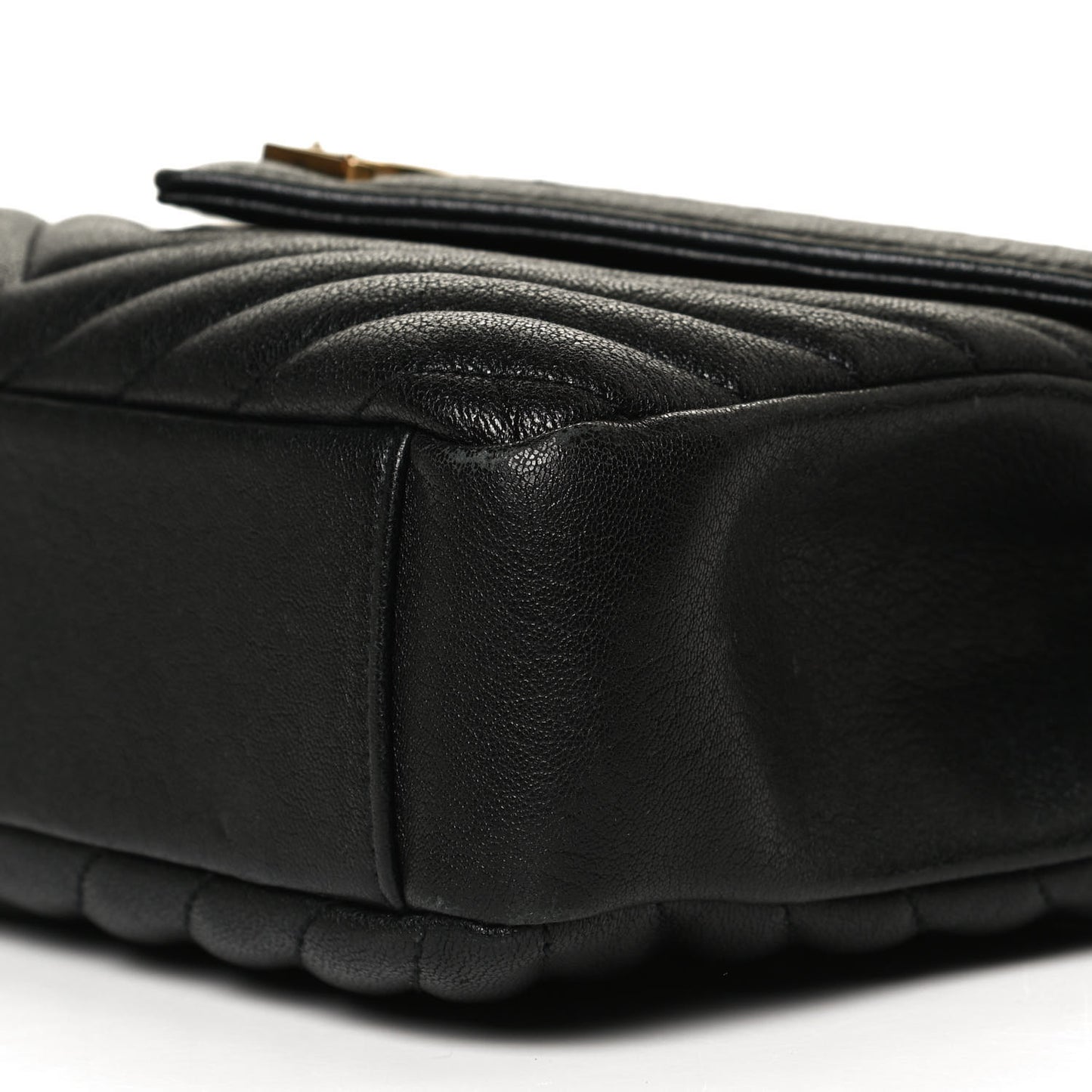 Sheepskin Matelasse Chevron Monogram Medium College Bag Black