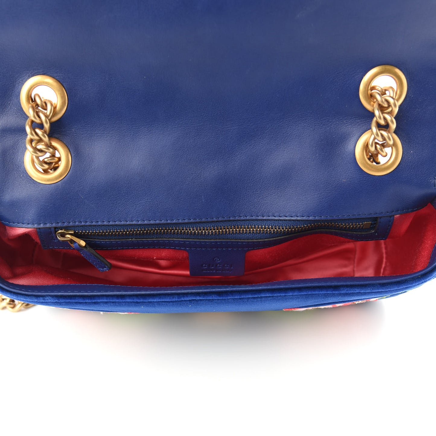 Velvet Matelasse Deer Embroidered Small GG Marmont Shoulder Bag Cobalt