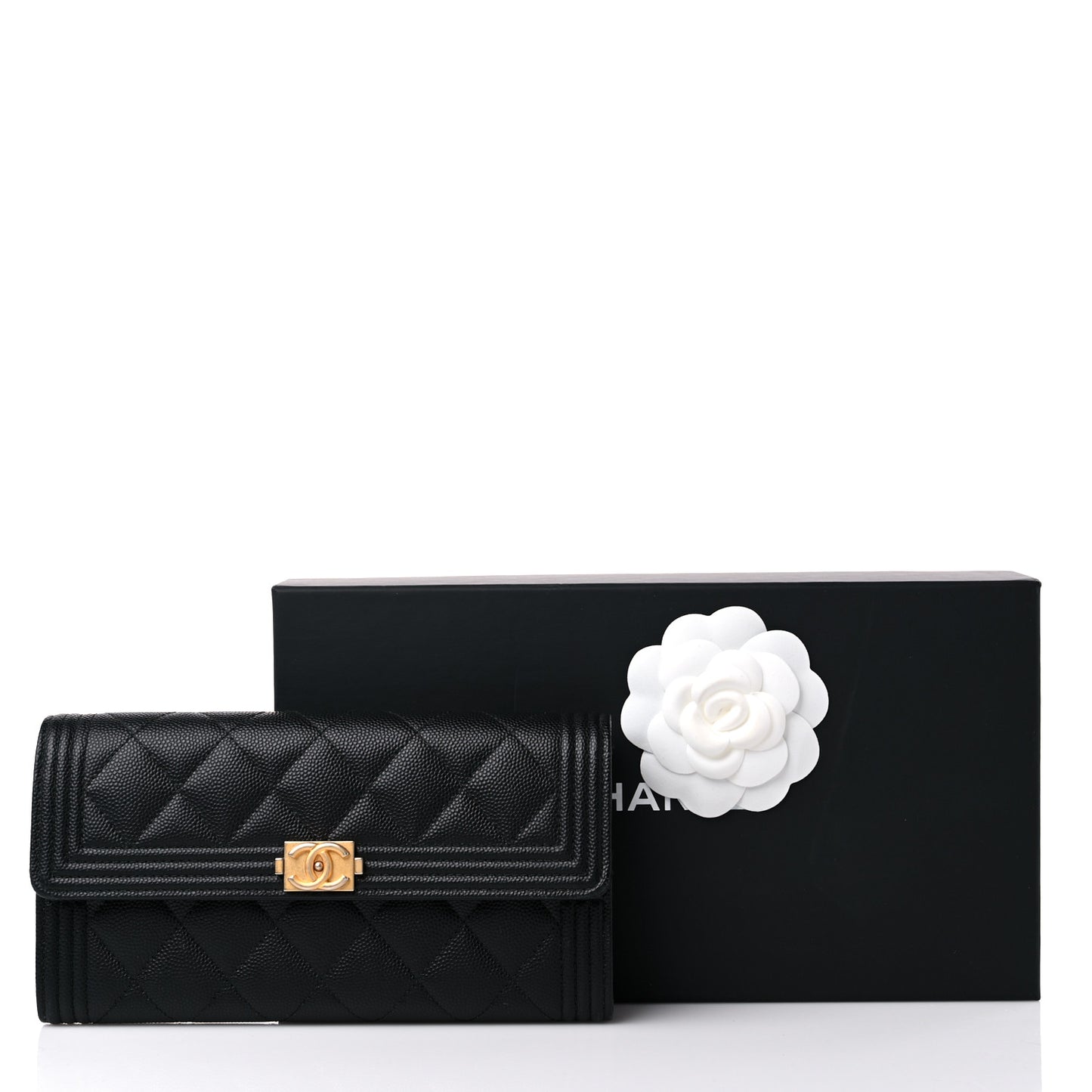 Caviar Quilted Long Boy Flap Wallet Black