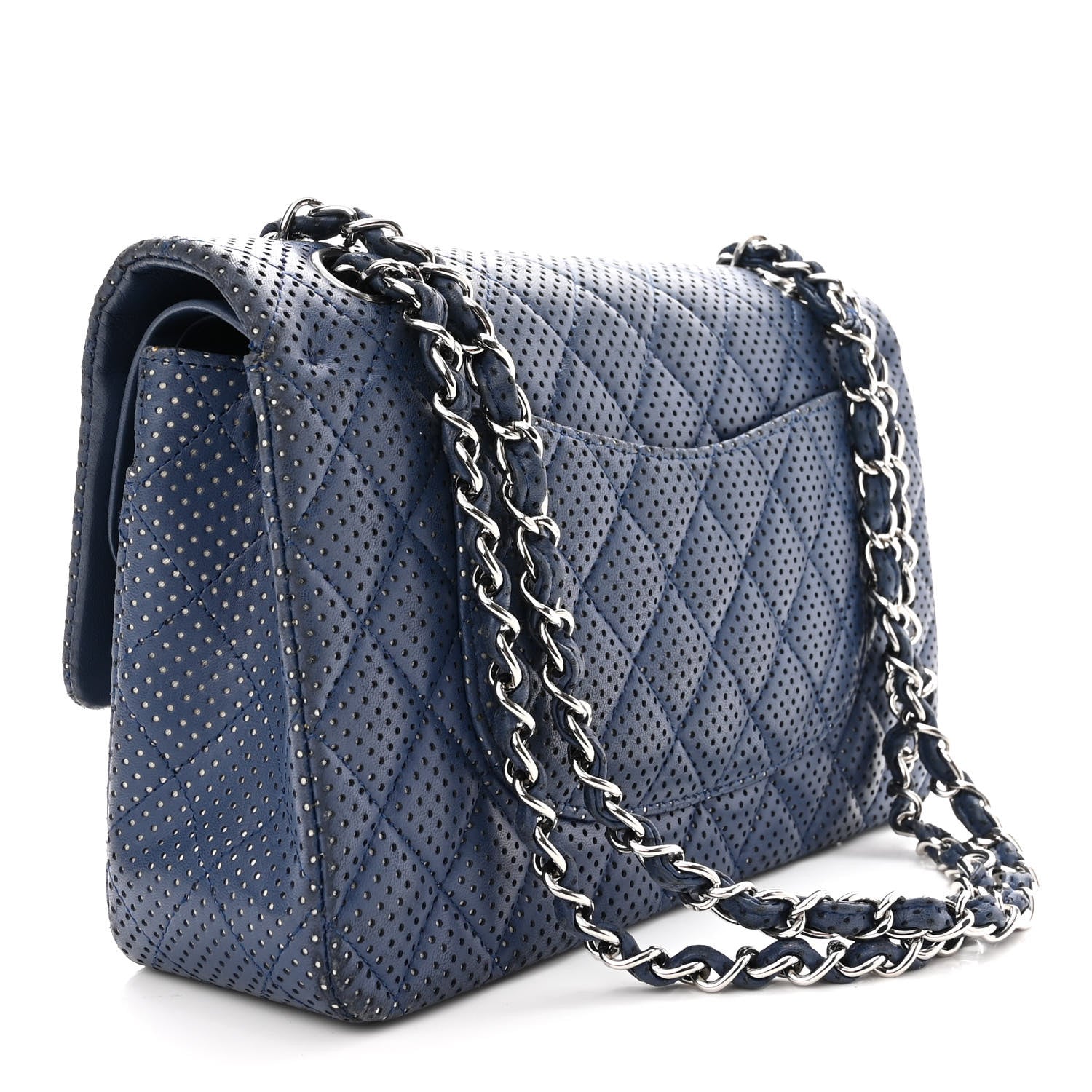 Chanel Lambskin Perforated Medium Double Flap Blue 3 of 10