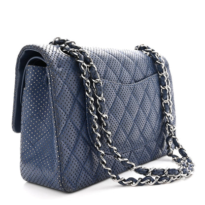 Chanel Lambskin Perforated Medium Double Flap Blue 3 of 10