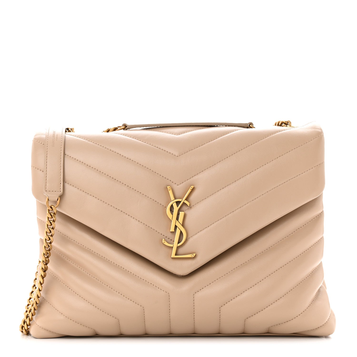Saint Laurent Calfskin Y Quilted Monogram Medium Loulou Chain Satchel Dark Beige 1 of 12