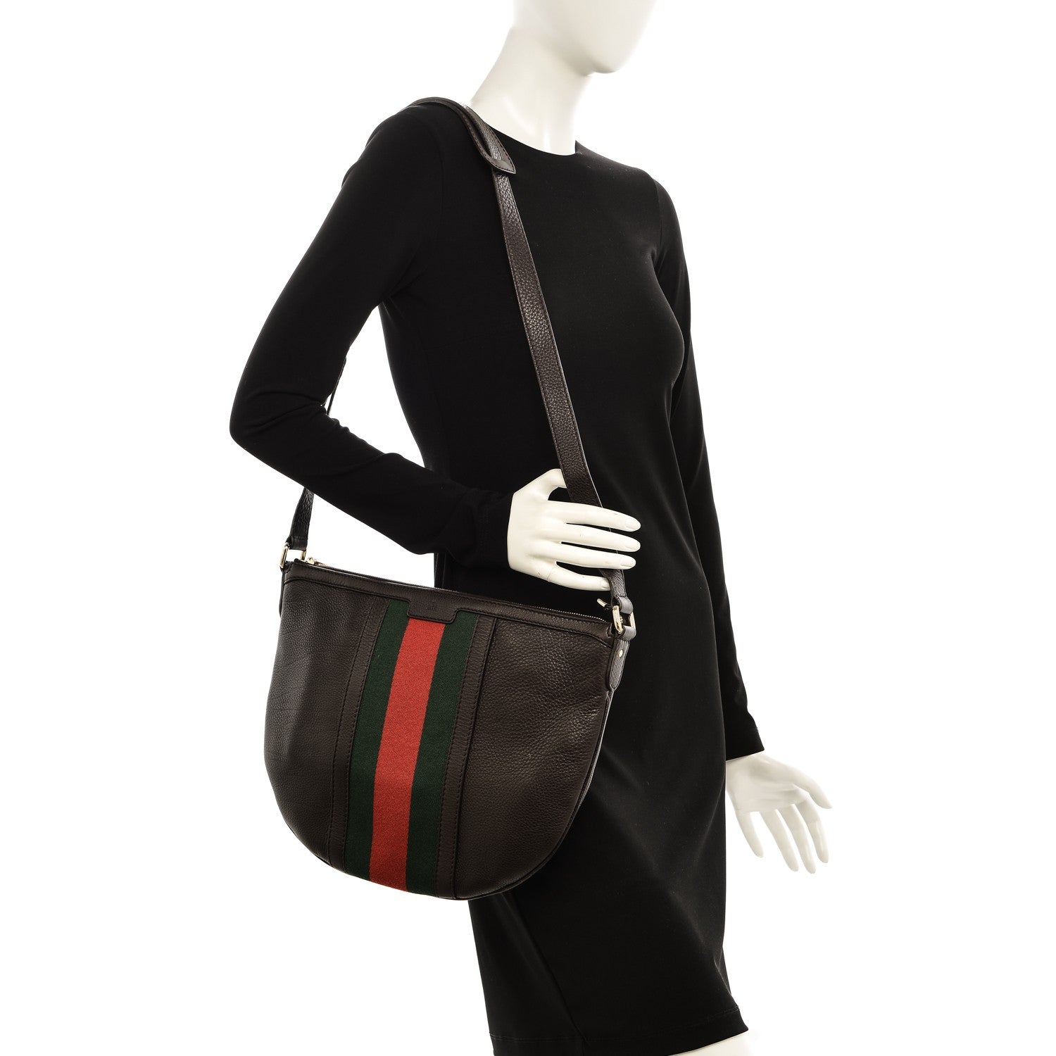 Gucci Pebbled Calfskin Vintage Web Medium Half Moon Hobo Dark Brown 2 of 9