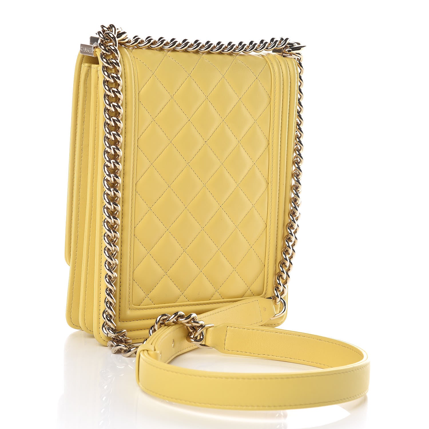 Chanel Lambskin Quilted North South Boy Flap Yellow 3 of 9