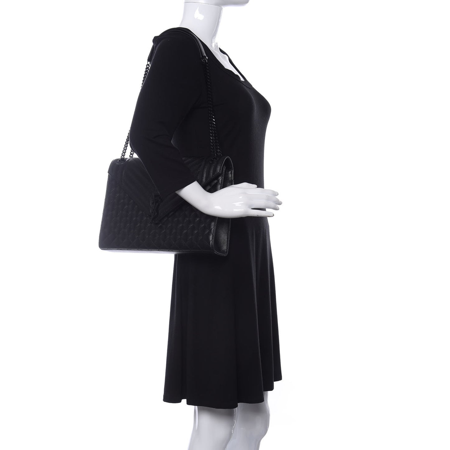 Grain De Poudre Textured Mixed Matelasse Large Triquilt Monogram Monochrome Satchel Black