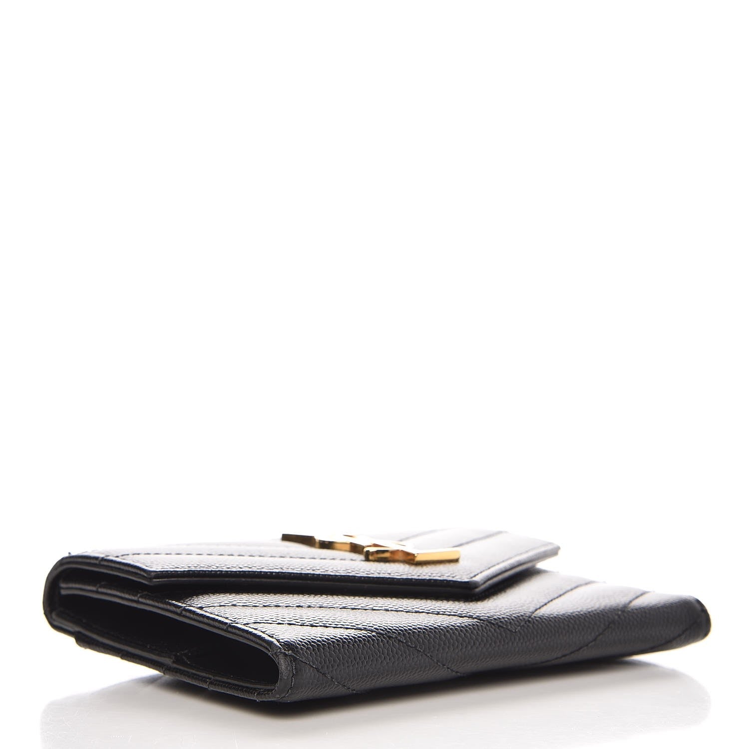 Saint Laurent Grain De Poudre Matelasse Chevron Small Monogram Passport Case Black 4 of 10