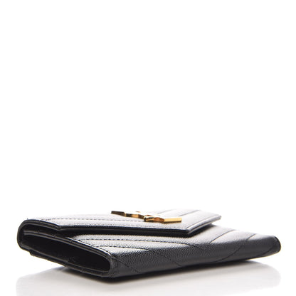 Saint Laurent Grain De Poudre Matelasse Chevron Small Monogram Passport Case Black 4 of 10