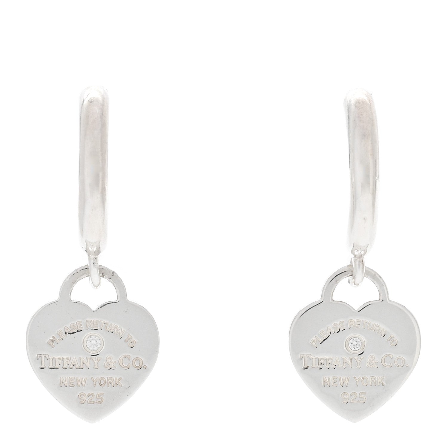 Tiffany Sterling Silver Diamond Mini Return To Tiffany Heart Hoop Earrings 1 of 4