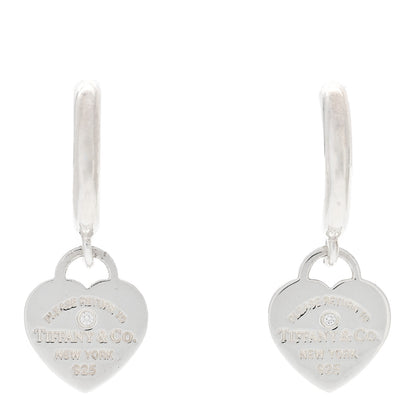 Tiffany Sterling Silver Diamond Mini Return To Tiffany Heart Hoop Earrings 1 of 4
