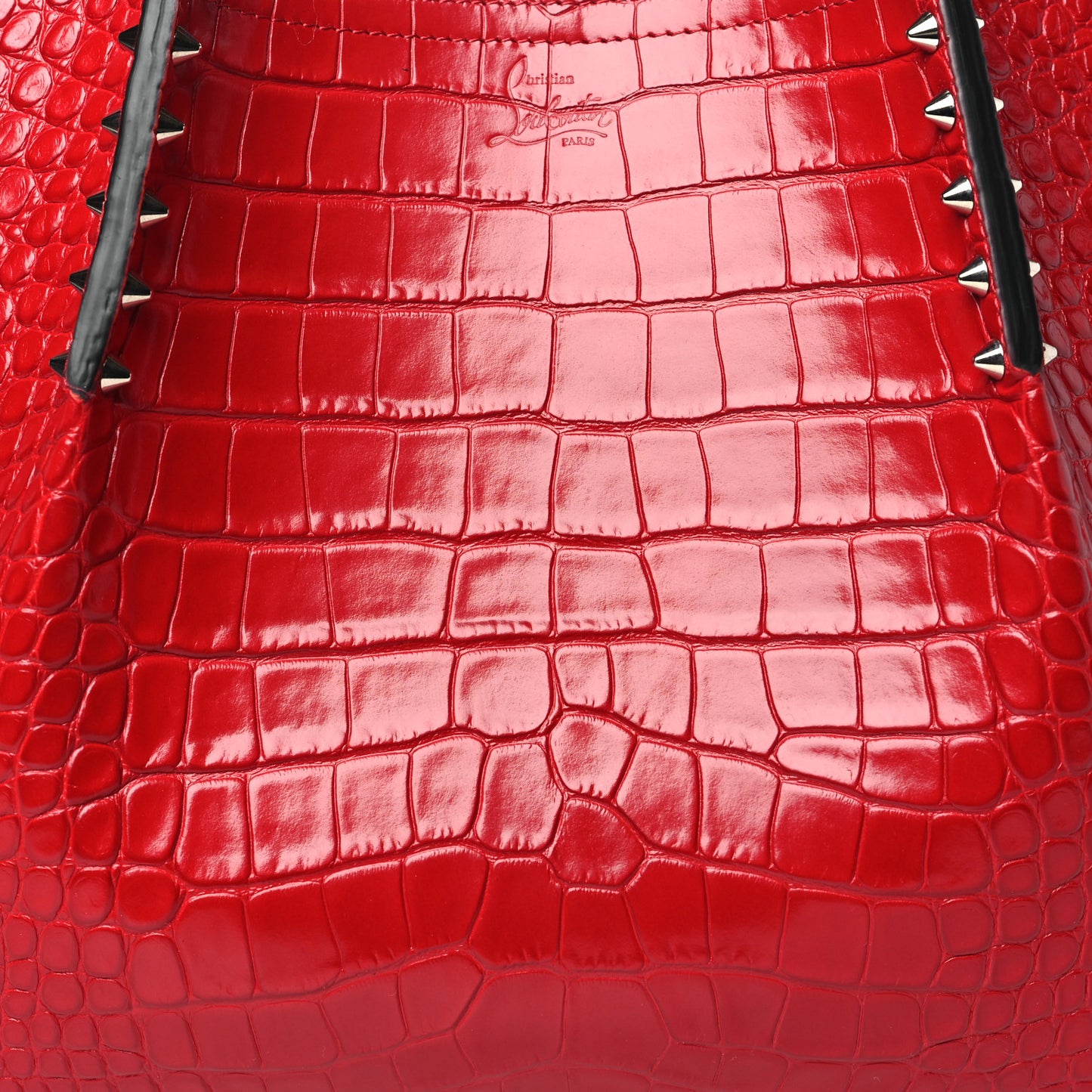 Crocodile Embossed Calfskin Spiked Small Cabarock Shopper Tote Red