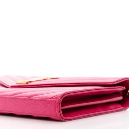 Saint Laurent Grain De Poudre Matelasse Chevron Monogram Chain Wallet Bubblegum 9 of 10