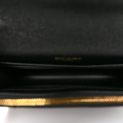 Saint Laurent Grain De Poudre Matelasse Chevron Monogram Envelope Chain Wallet Black 5 of 10