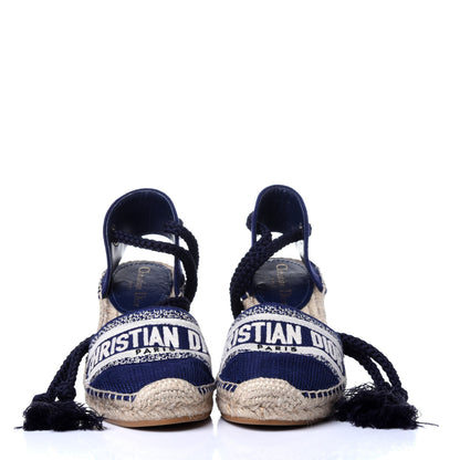 Christian Dior Canvas Embroidered Granville Ankle Tie Espadrille Wedges 36.5 Indigo Blue 4 of 15