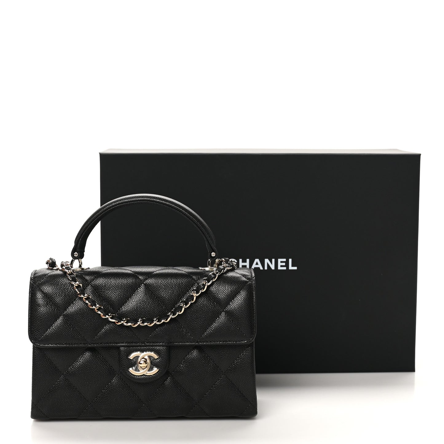 Caviar Quilted Retro Mini Twist Top Handle Clutch Flap Black