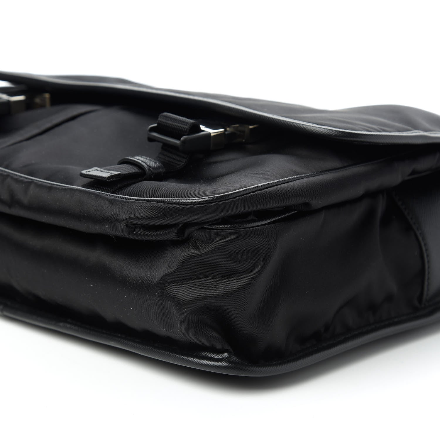 Prada Tessuto Nylon Saffiano Messenger Satchel Black 7 of 9