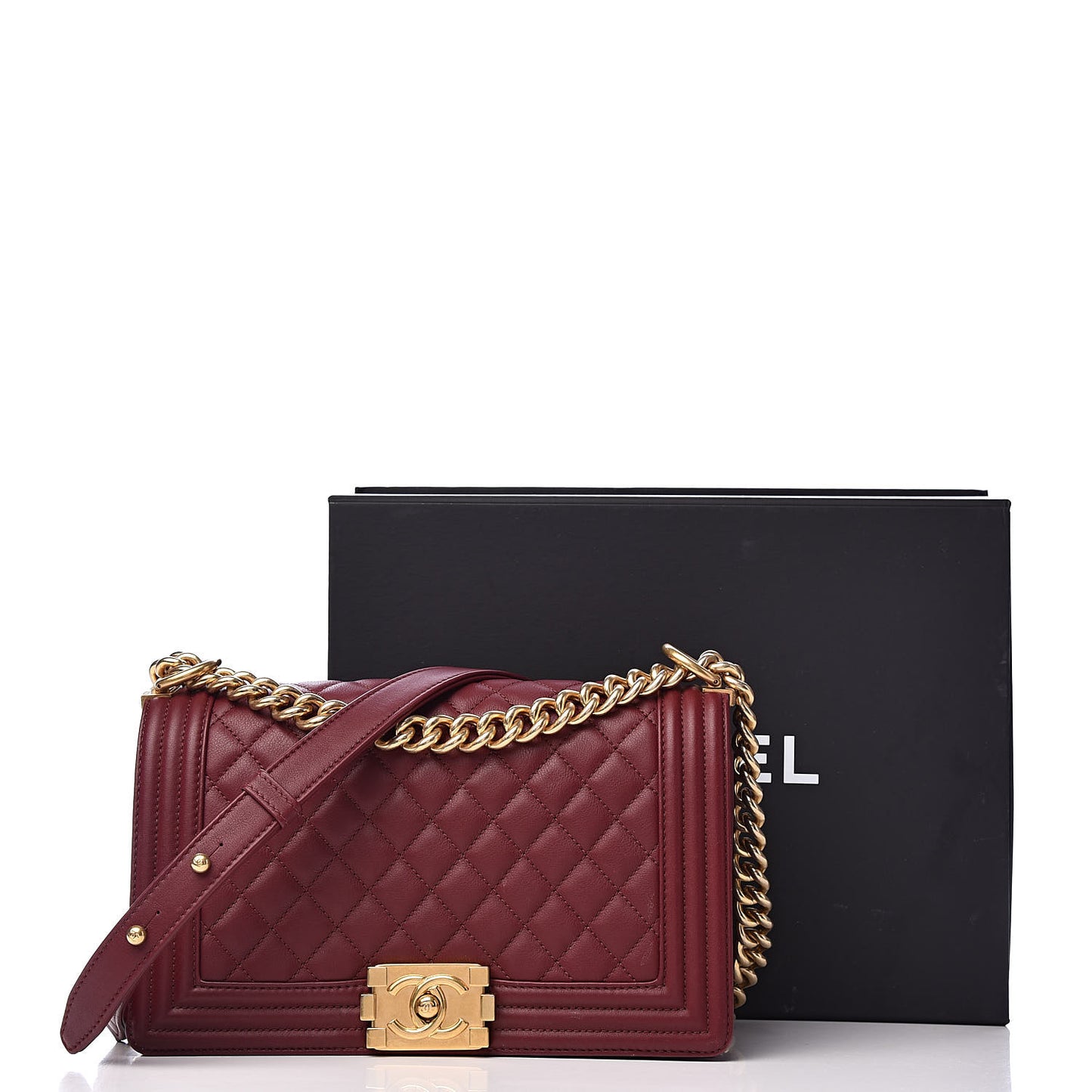 Calfskin Quilted Medium Boy Flap Burgundy