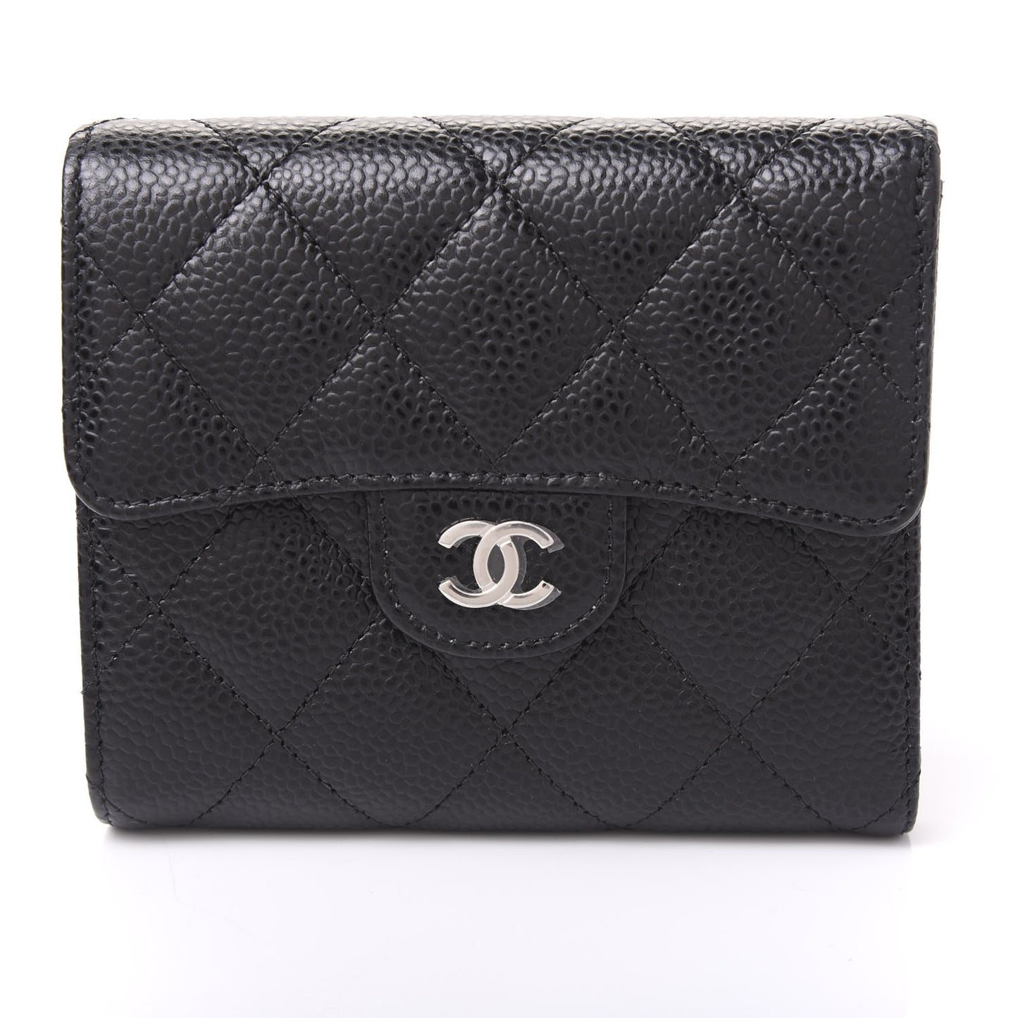 Caviar Quilted Compact Flap Wallet Black