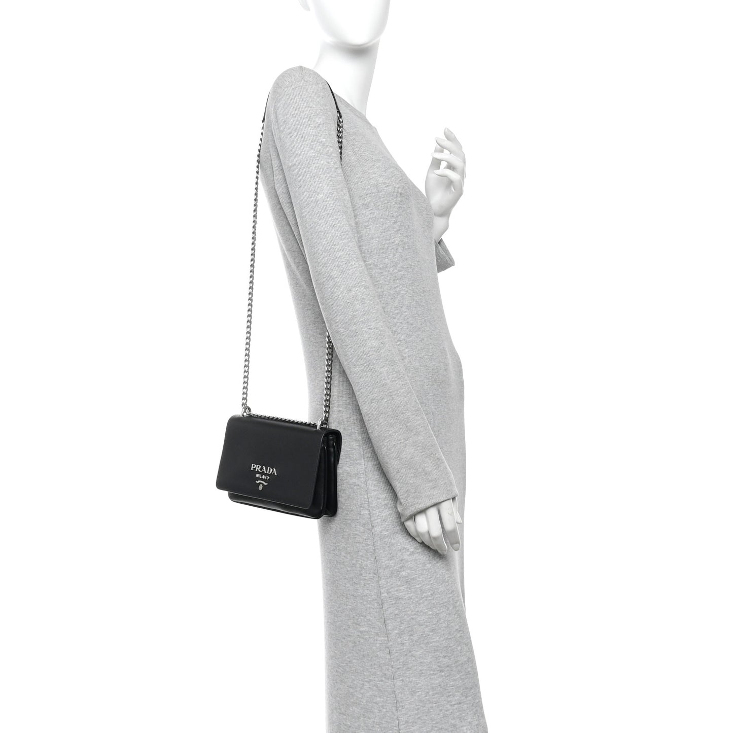 Saffiano Soft Calf Chain Crossbody Bag Black