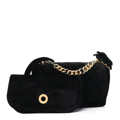 Chanel Velvet Quilted Small Camellia Flap Black 3 of 10