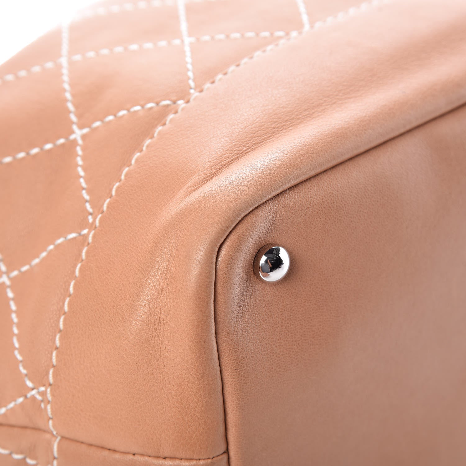 Chanel Lambskin Contrast Stitch Small Drawstring Tote Camel 12 of 13