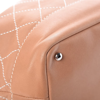Chanel Lambskin Contrast Stitch Small Drawstring Tote Camel 12 of 13