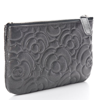 Chanel Goatskin Camellia Embossed Cosmetic Pouch Anthracite 3 of 8