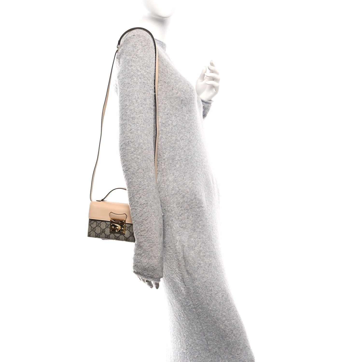 Gucci GG Supreme Monogram Calfskin Horsebit Print Mini Padlock Top Handle Shoulder Bag Beige Ebony Light Pink 2 of 10