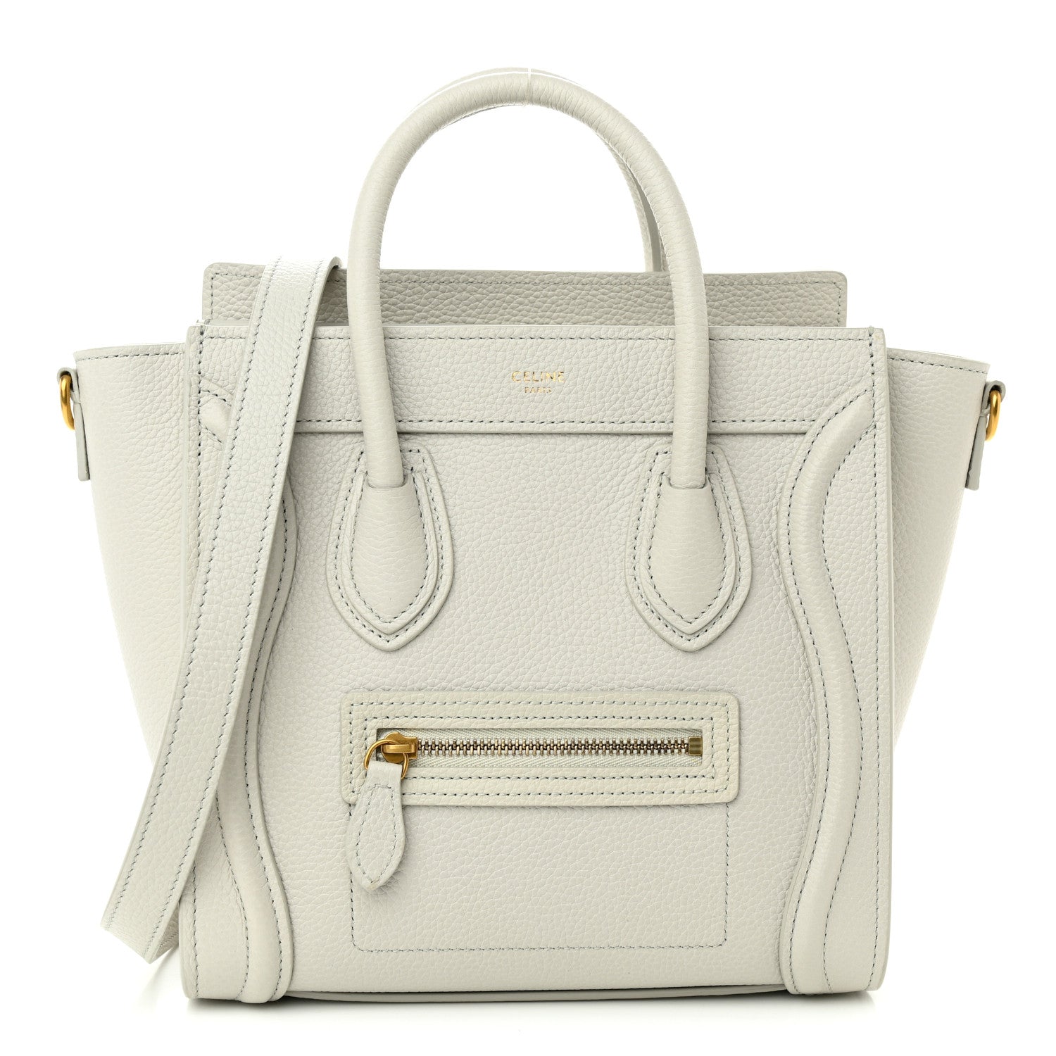 Celine Drummed Calfskin Nano Luggage Chalk 1 of 10