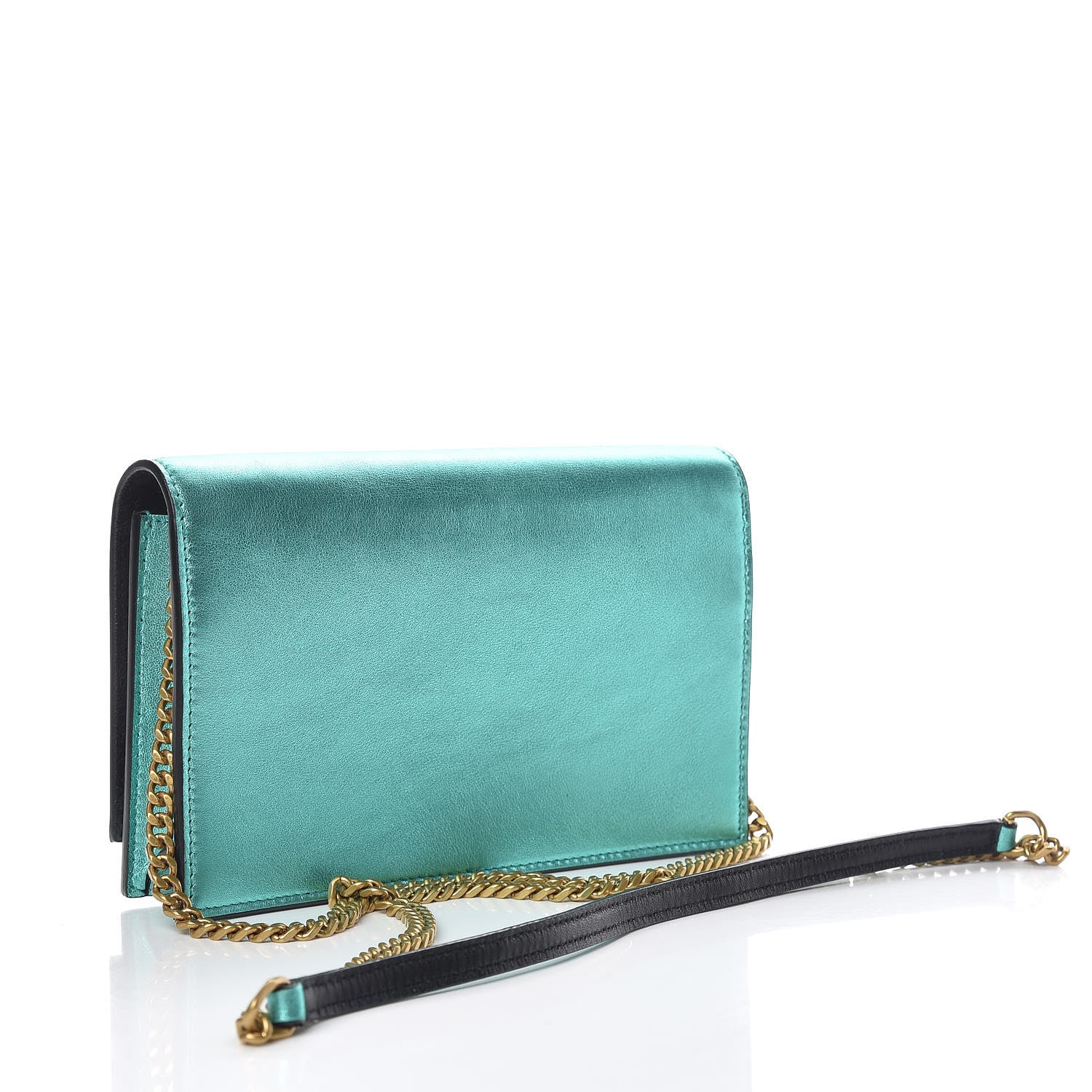 Saint Laurent Laminated Calfskin Classic Monogram Kate Tassel Chain Wallet Green 3 of 11