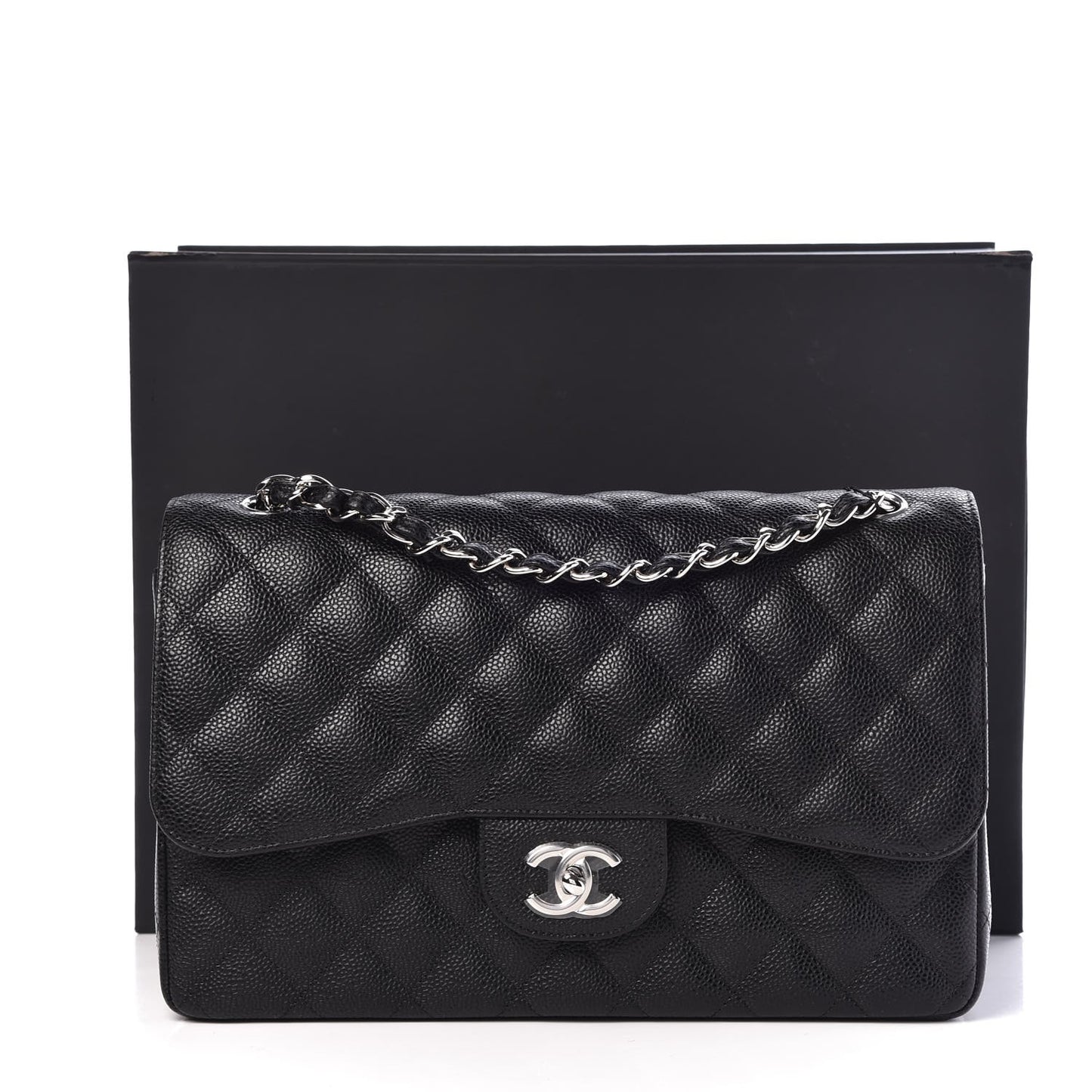 Caviar Quilted Jumbo Double Flap Black