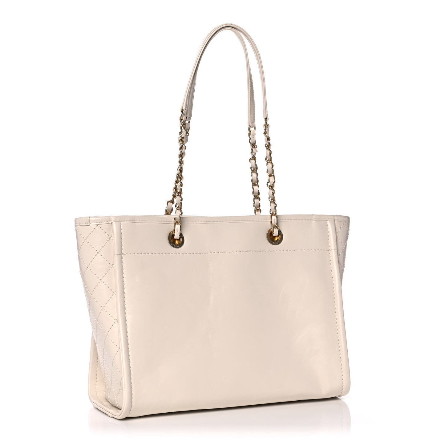 Aged Calfskin Small Charms Deauville Tote White