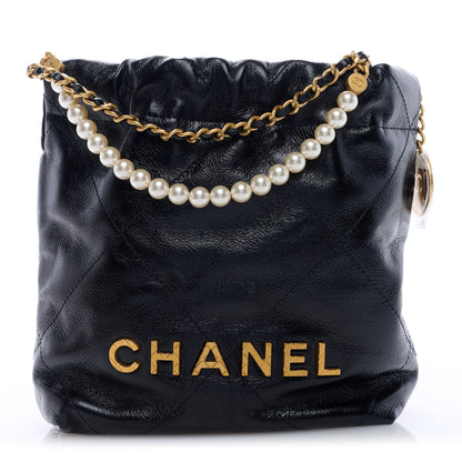 Chanel Shiny Crumpled Calfskin Quilted Pearl Mini Chanel 22 Black 1 of 9