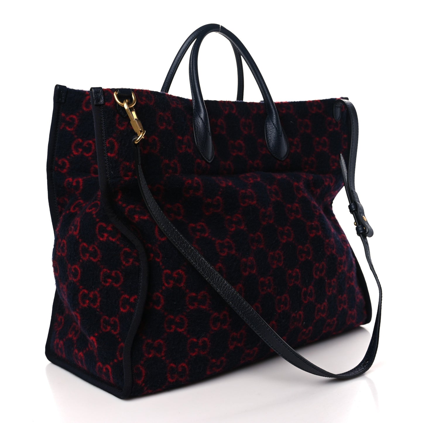 Covered Wool Textured Dollar Calfskin GG Monogram Large Tote Bag Blue Red
