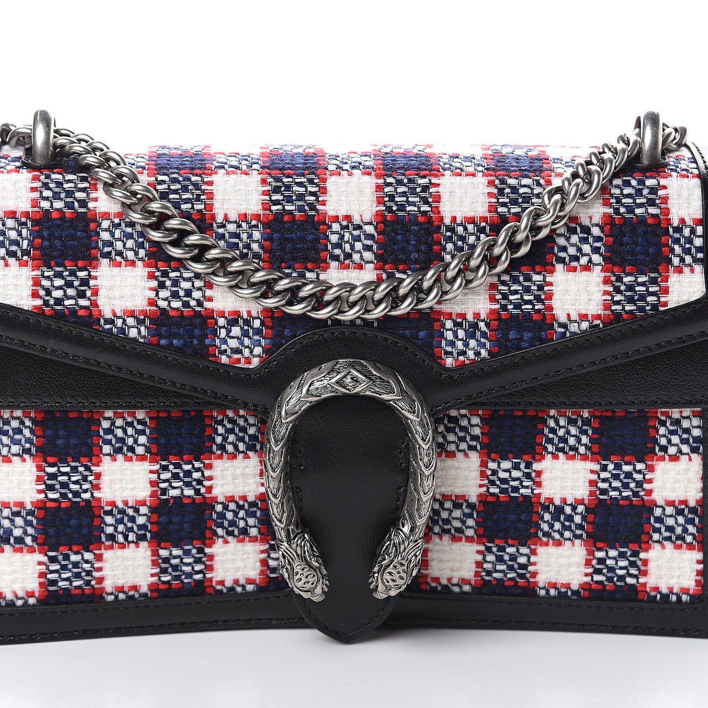 Vintage Tweed Check Small Dionysus Shoulder Bag White Hibiscus Red Marine