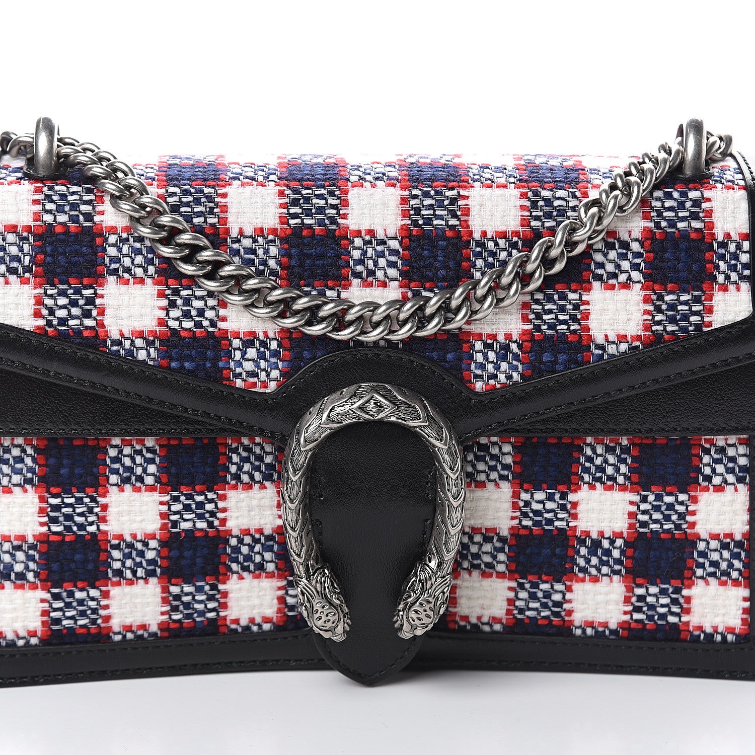 Gucci Vintage Tweed Check Small Dionysus Shoulder Bag White Hibiscus Red Marine 8 of 8