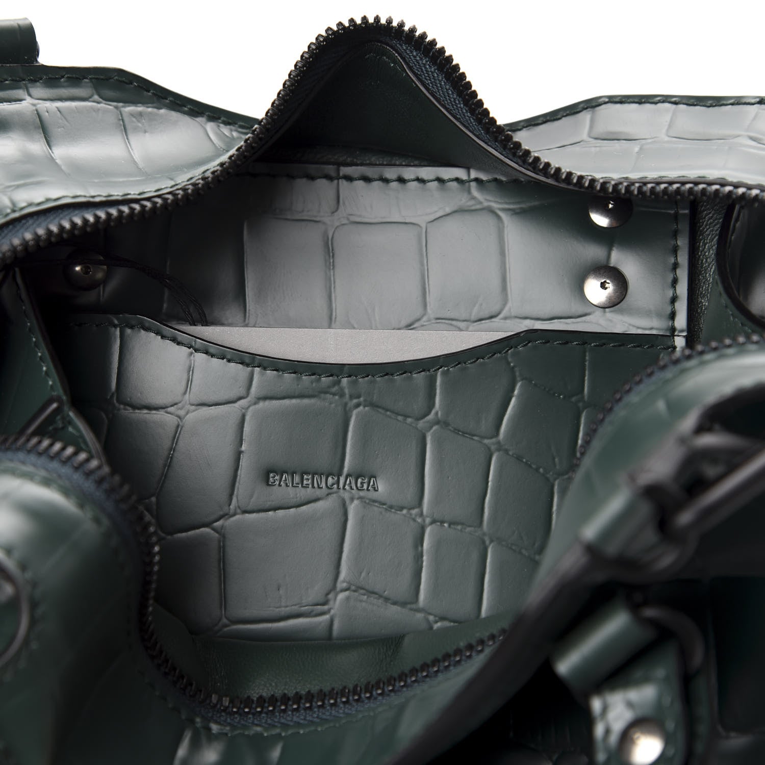 Balenciaga Semi Shiny Calfskin Crocodile Embossed Neo Classic Black Hardware Mini City Forest Green 5 of 8