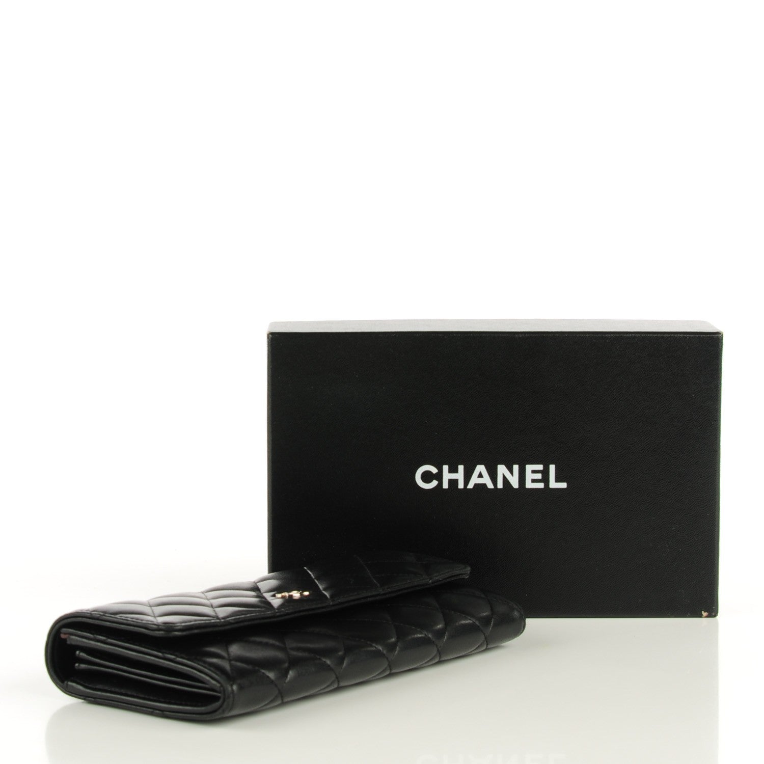 Chanel Lambskin Quilted Large Gusset Flap Wallet Black 4 of 8