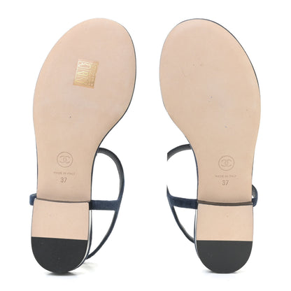Chanel Suede Calfskin Thong Sandals 37 Navy Blue 6 of 12