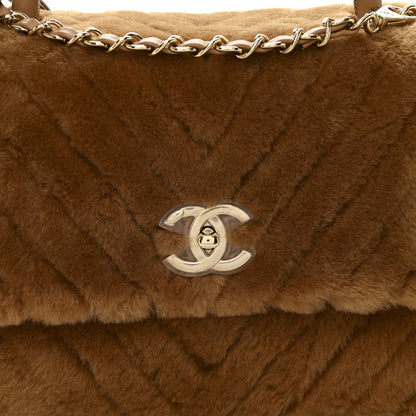 Chanel Shearling Lambskin Chevron Quilted Small Coco Handle Flap Beige 8 of 12