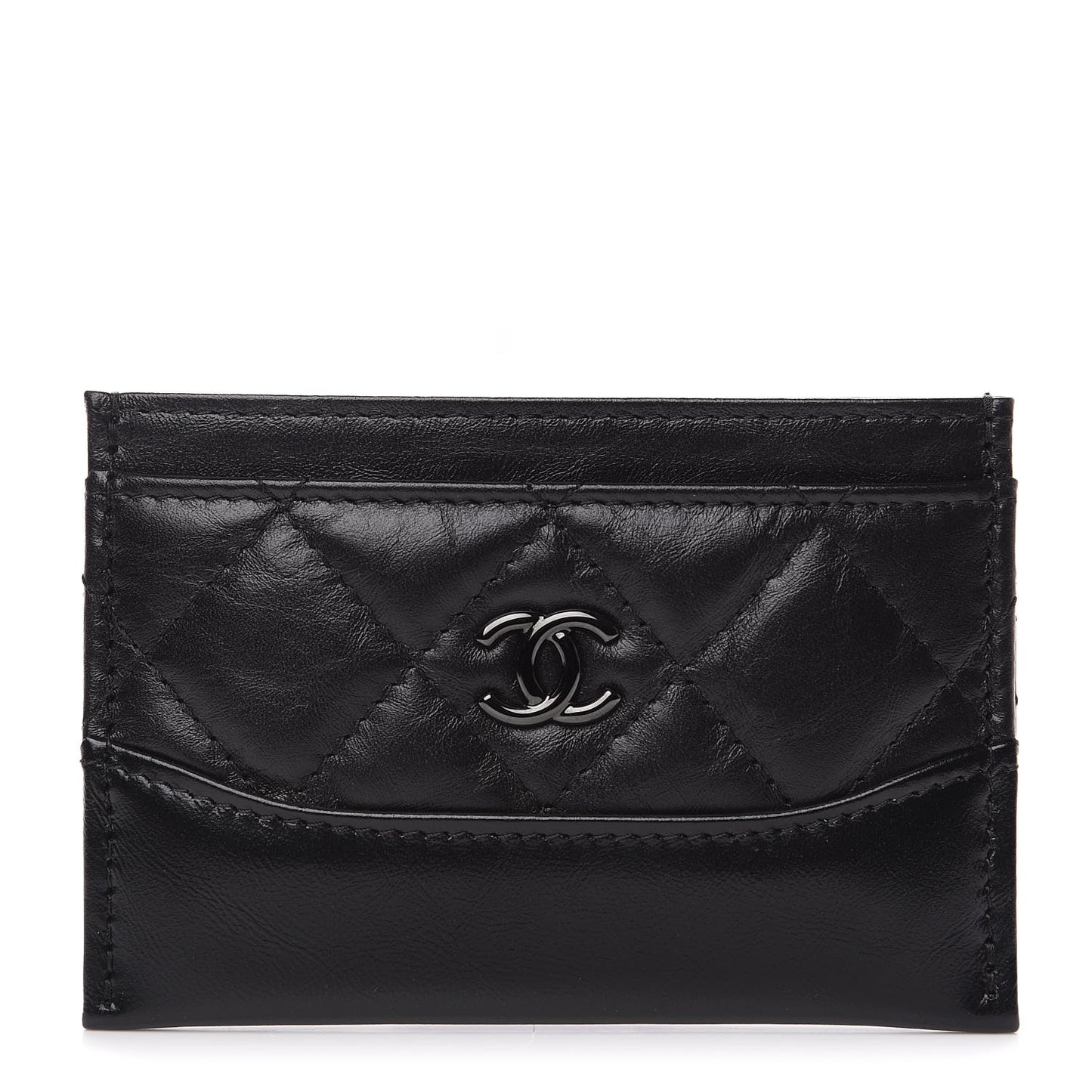 Aged Calfskin Quilted Gabrielle Card Holder Wallet So Black